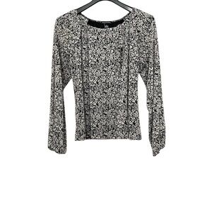 Women’s Floral Black and Cream Women's Top with Bow Size XL